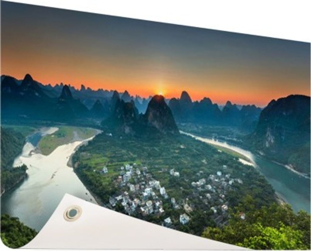 MuchoWow 120x80 cm Outdoor-Poster Gartendeko Sichtschutz Garten Poster für den Garten Sonnenuntergang am Li-Fluss