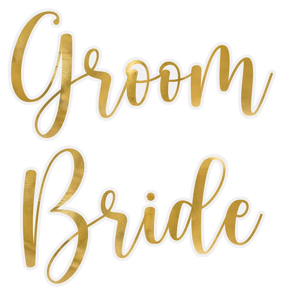 Aufkleber für Gläser 4x8cm Bride & Groom Sticker 2er Set Gold