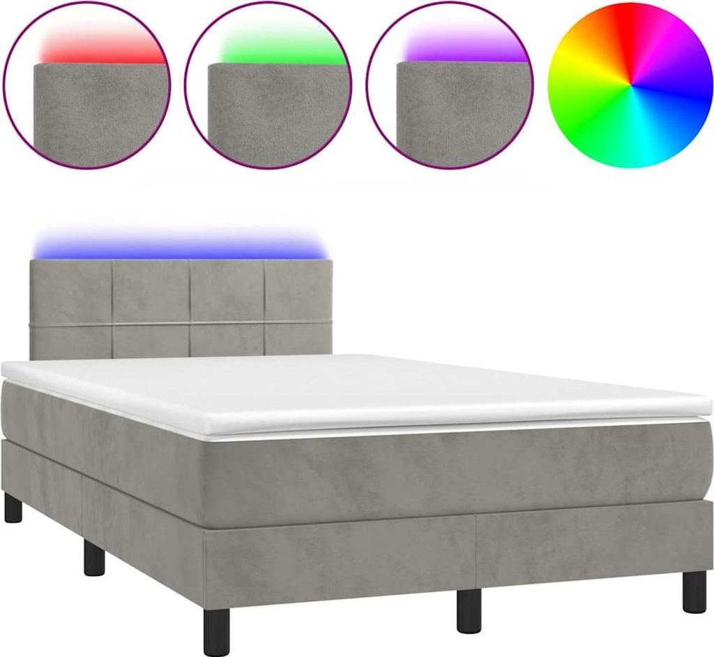 vidaXL Boxspringbett mit Matratze & LED Hellgrau 120x190 cm Samt