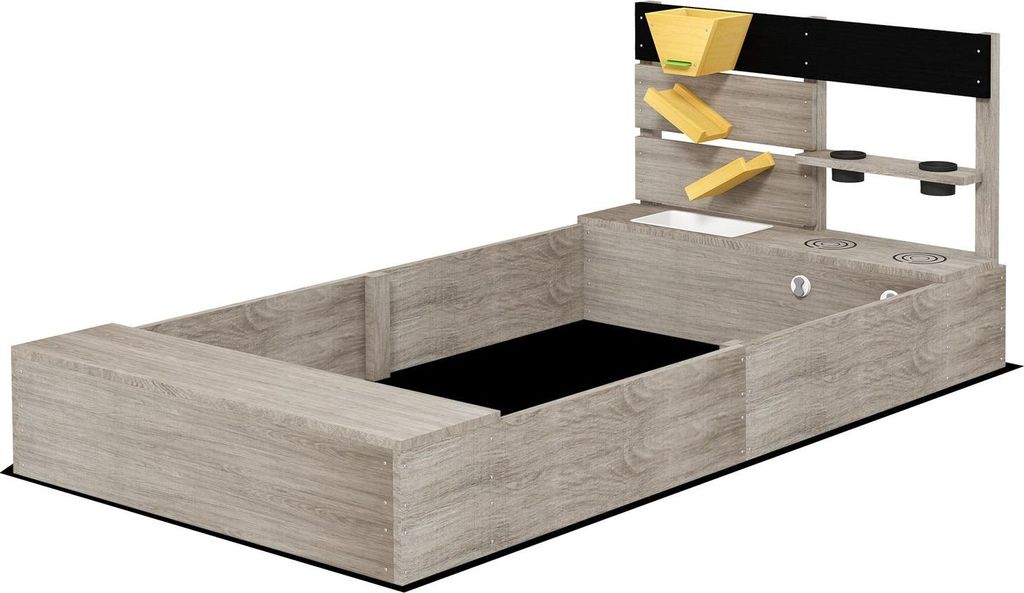 Sandkasten mit Küchenelementen Holz Sandbox, Bodenloses Design, für 3-7 Jahre, Garten, Grau, 154x80x60cm