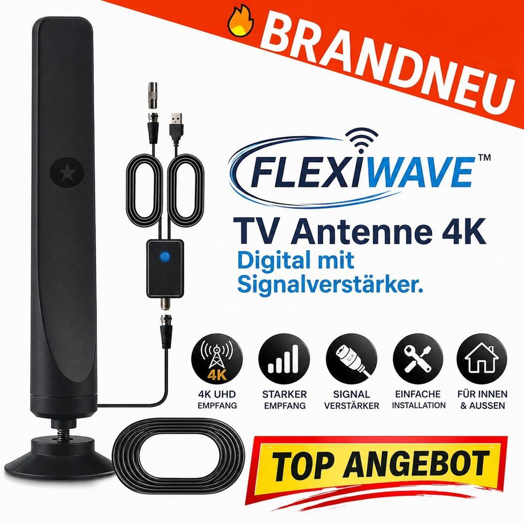 Flexiwave Antenna TV Antenne 4K Digital mit Signalverstärker - das Original!