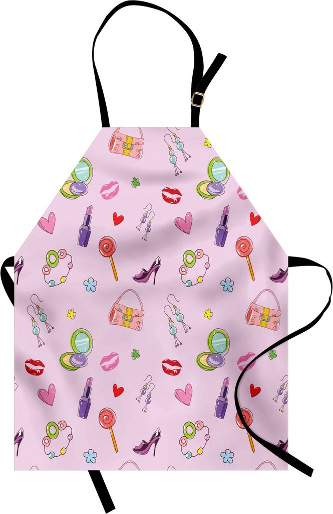 ABAKUHAUS Prinzessin Kochschürze, Nette Mädchen-Illustration mit Mode-Accessoires und Make-up Lollipop Flower Print, Farbfest Höhenverstellbar W...