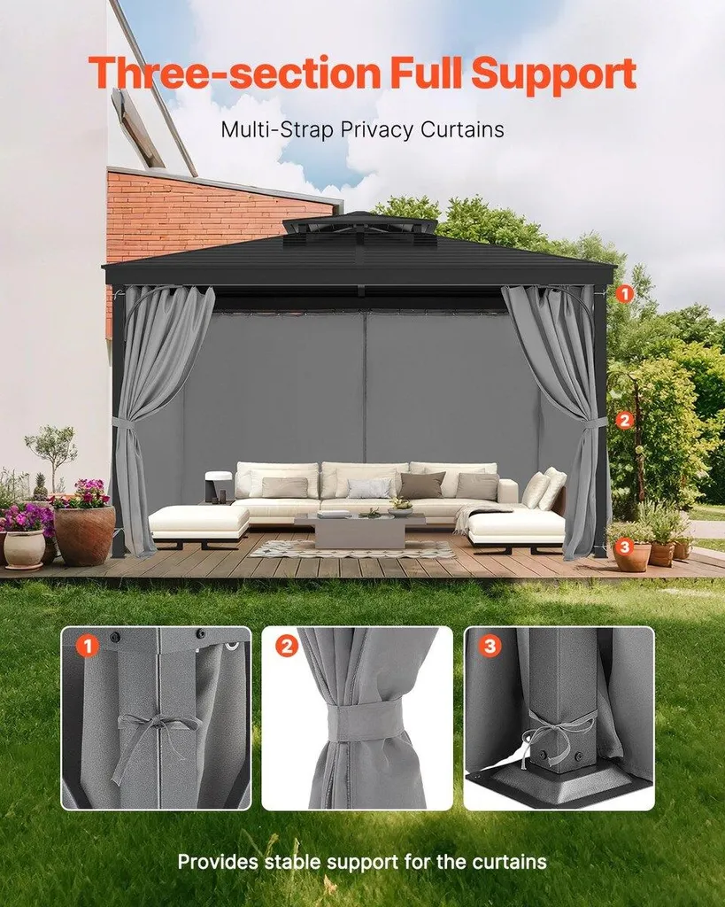 Tende Gazebo 10x10 Grigio per Famiglia | Privacy e Comfort in Giardino - 6