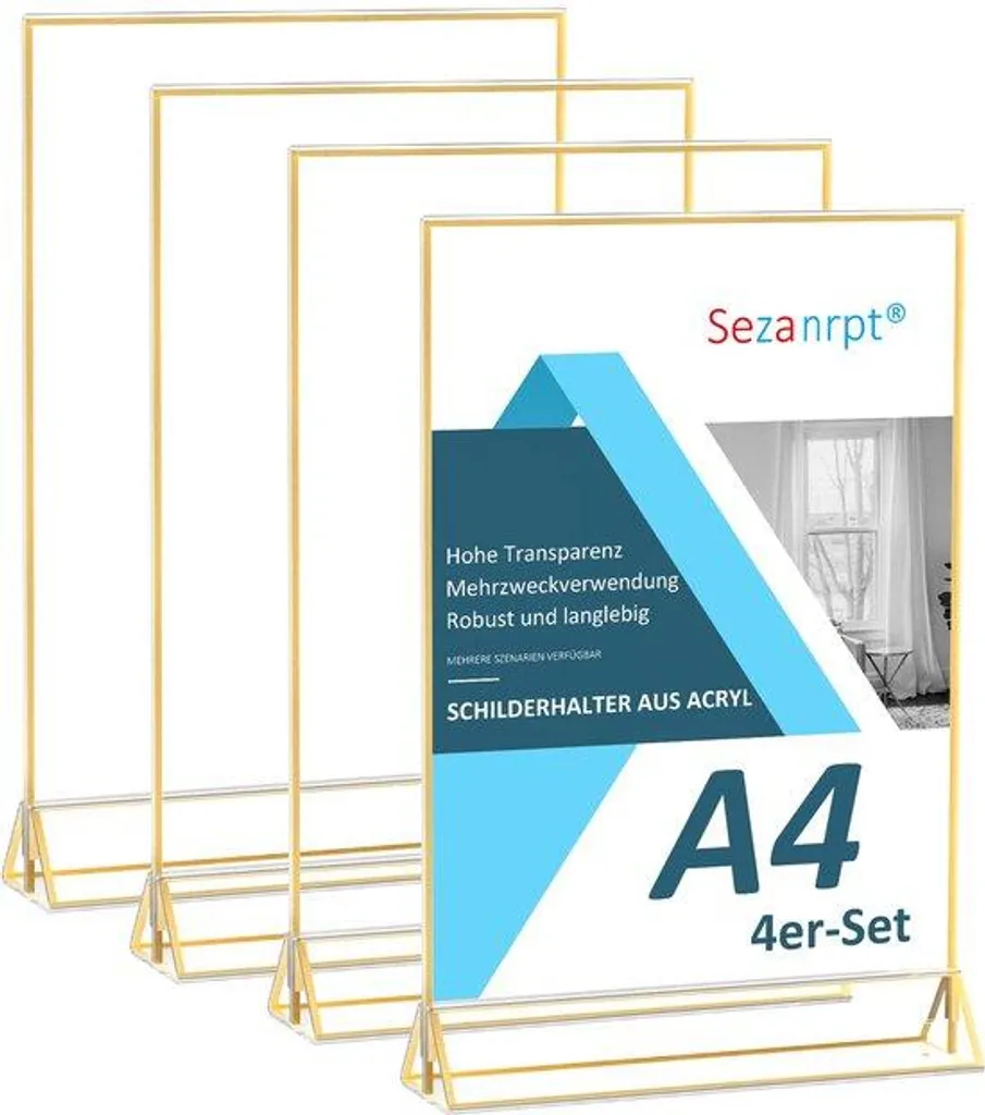Présentoir de table A4 doré en acrylique - Support menu double face x4