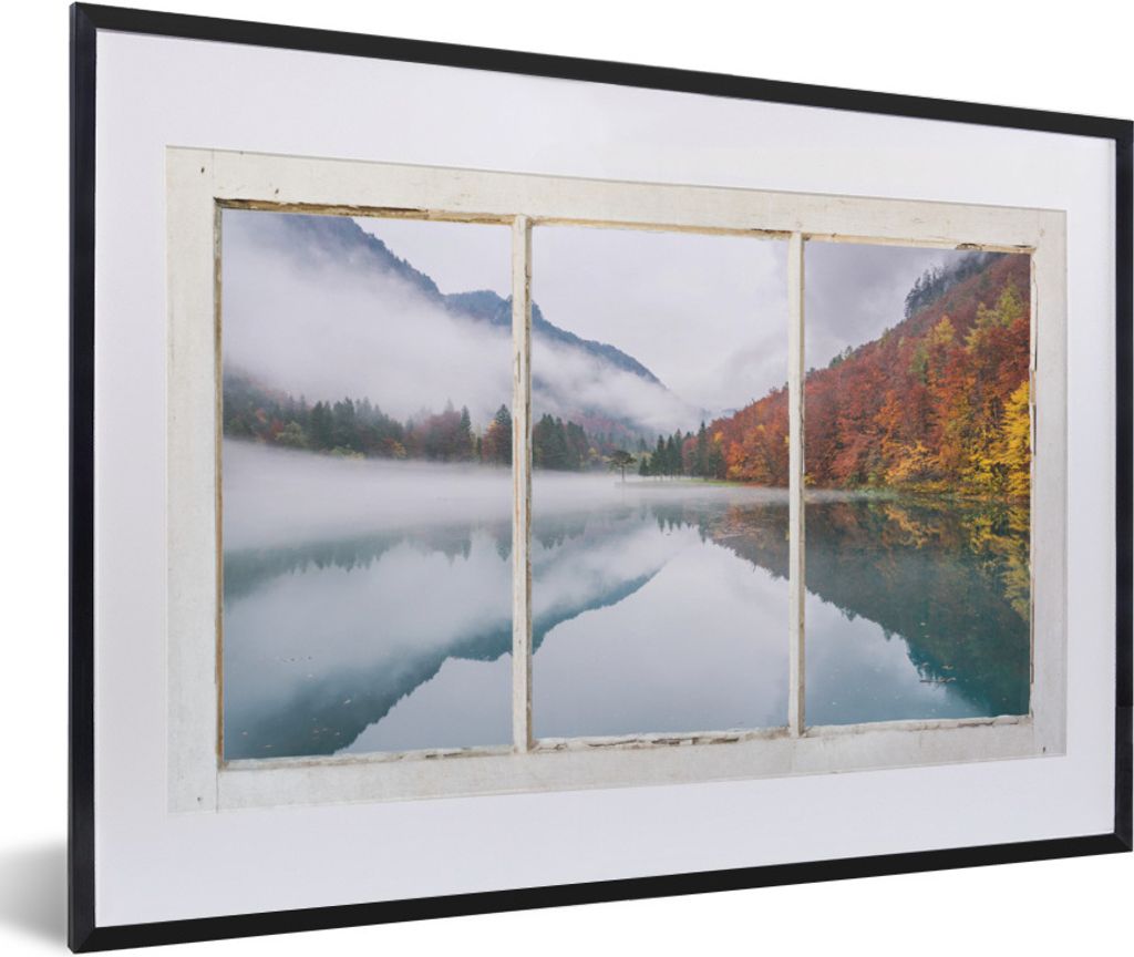 MuchoWow Gerahmtes Poster Aussicht - Herbst - Berg 60x40 cm - Poster mit Schwarzem Bilderrahmen Wandposter Rahmen Foto Bilder - Schlafzimmer - Pl...