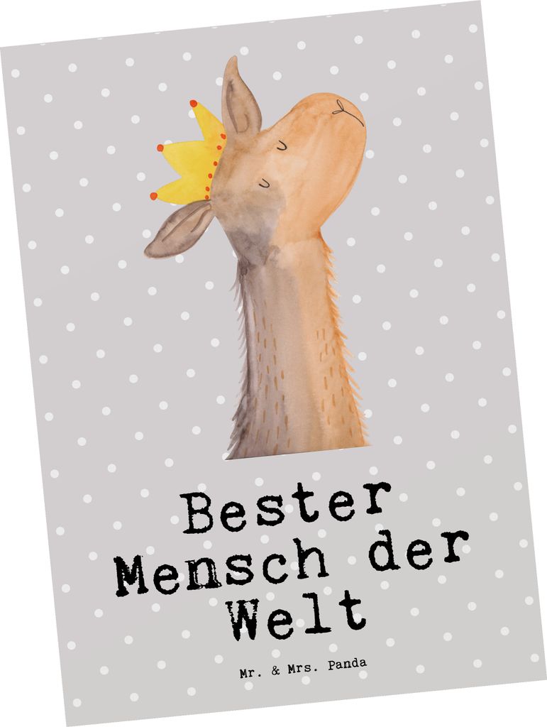 Mr. & Mrs. Panda Postkarte Lama Bester Mensch der Welt - Grau Pastell - Geschenk, Lieblingsmensch, Grußkarte, Liebling, Vorbild, einzelkarte, Gesc...