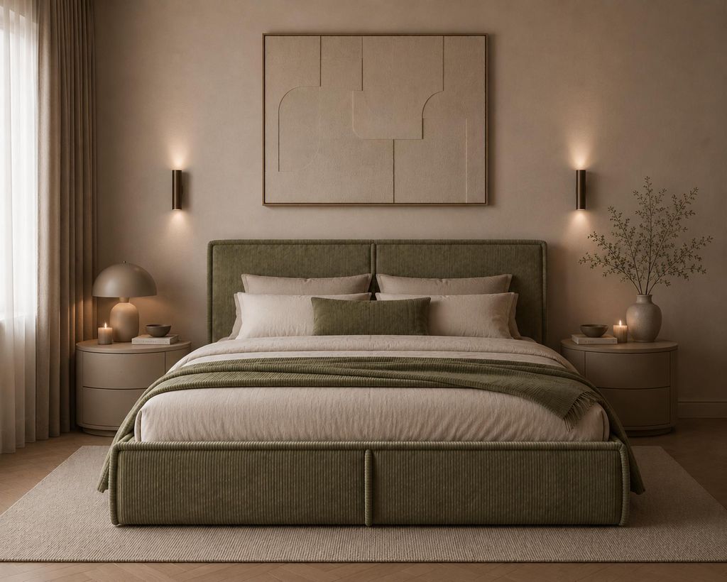 MOEBLO Polsterbett Bett 04 – Doppelbett mit Cord-Bezug, Produktbild 