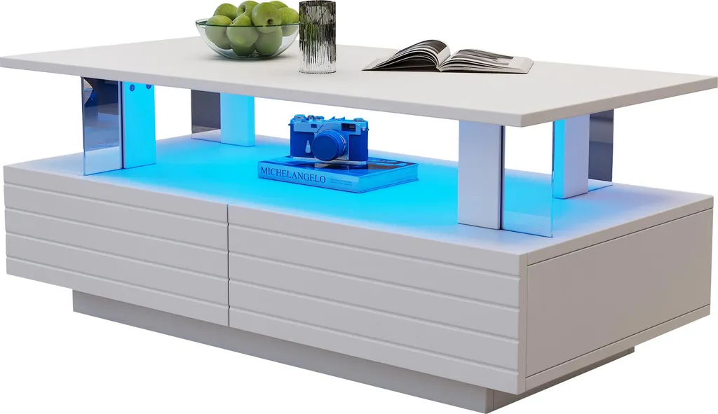 Table Basse de Salon Moderne avec LED Connectées et Double Rangement - 9