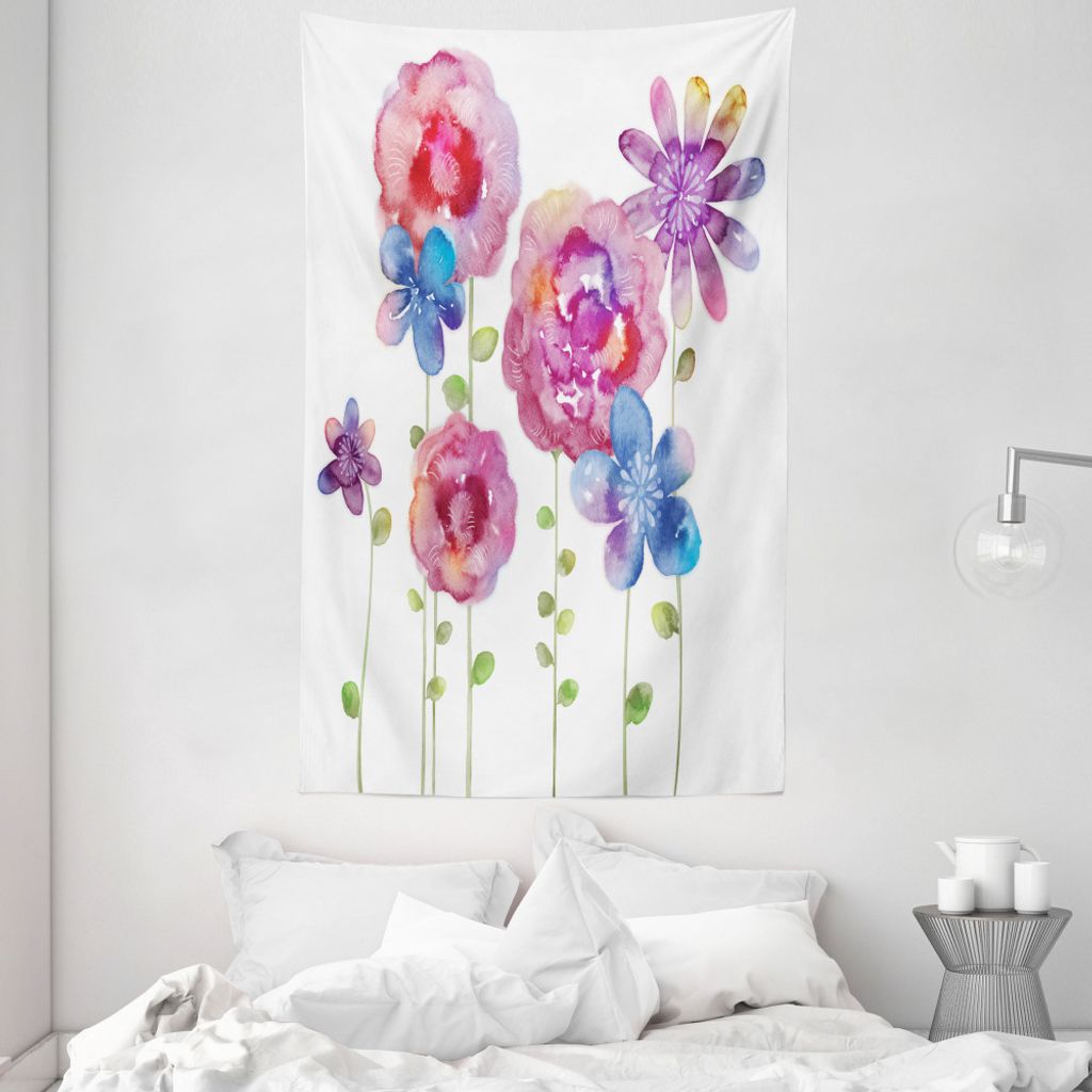 ABAKUHAUS Blume Wandteppich und Tagesdecke, Bohemian rosa Blüten aus Weiches Mikrofaser Stoff Waschbar ohne Verblassen Digitaldruck, 140 x 230 cm,...