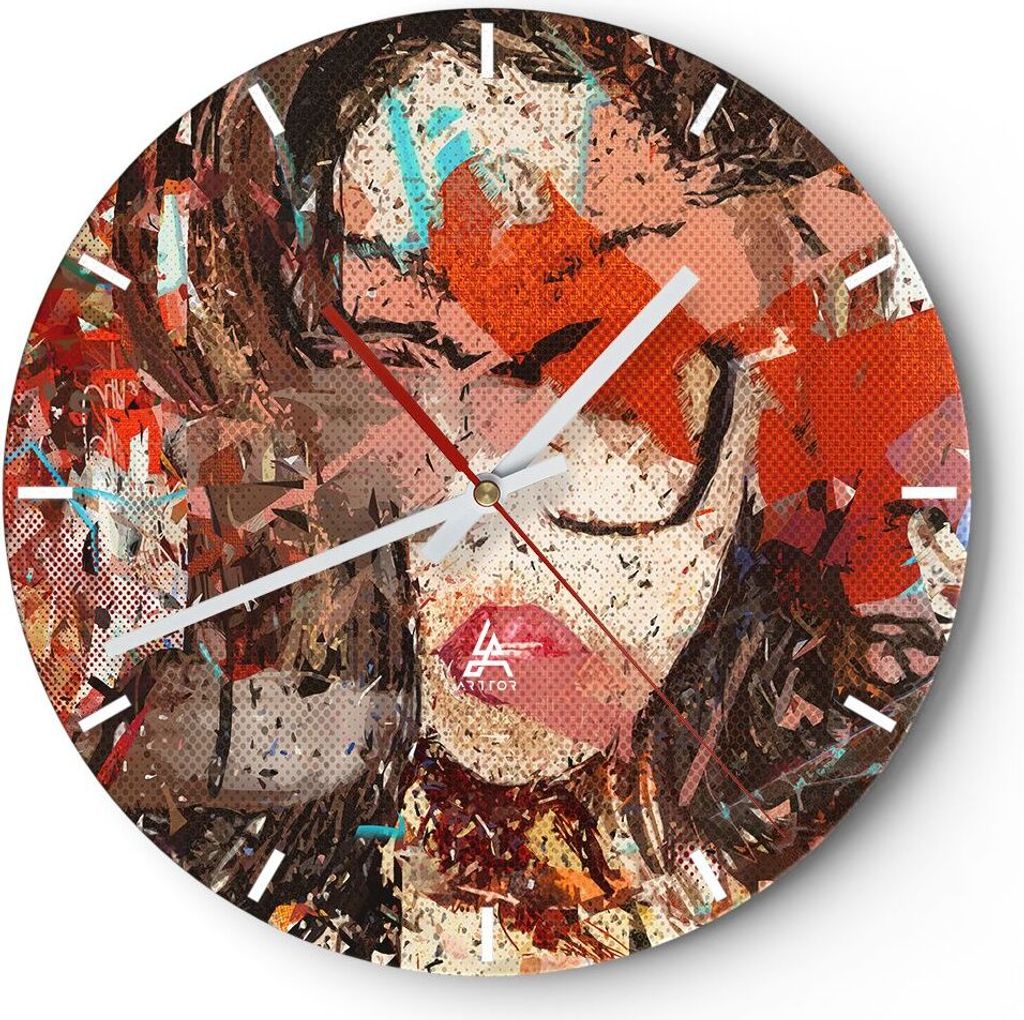 Wanduhr - Rund - Glasuhr - Abstraktion modern - 30x30cm - Schleichendes Uhrwerk - Lautlos - zum Aufhängen bereit - Dekoration Modern - Wanddekorat...