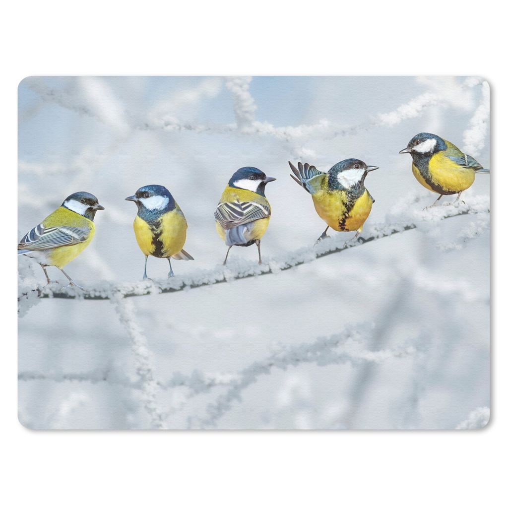 MuchoWow Mauspad Mousepad Vogel - Kohlmeise - Winter - Schnee - Zweige 23x19 cm - Mousepads - Maus Mat - Pad - Mausunterlage - Schreibtischunterl...