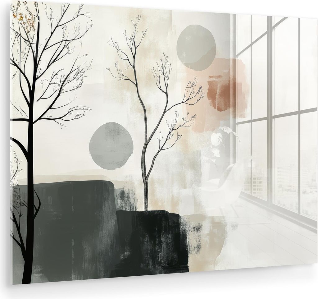 MuchoWow Glasbilder - Bilder auf Wandbild - Foto auf Glas Wabi sabi - Beige - Pflanze 40x30 cm Wanddekoration aus Glas - Acrylglasbild - Acrylbilde...