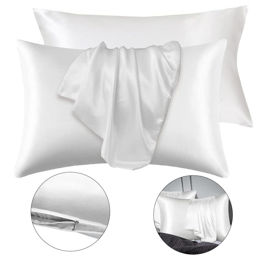 2er Set Satin Kissenbezüge 51x66 cm, Seidenoptik, Weiche Kopfkissenbezüge mit Hotelverschluss, Polyester