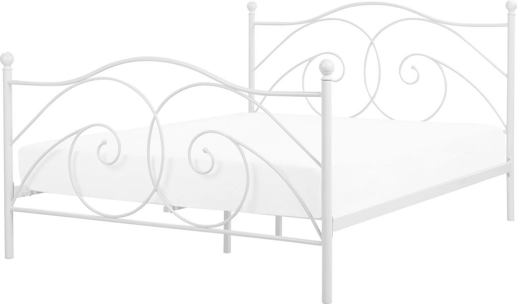 BELIANI Bett Weiß Metall mit Lattenrost 160 x 200 cm Hohes Kopf- und Fußteil Verschnörkelt Romantischer Stil Schlafzimmer Metallbett Doppelbett