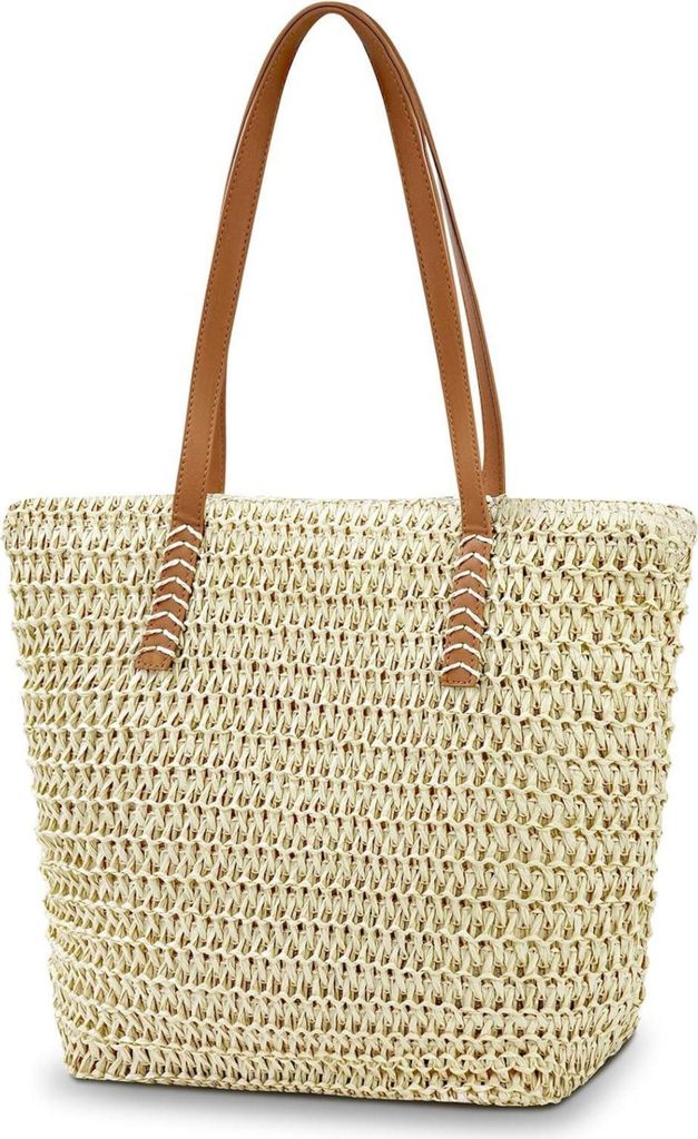 Sac en paille Aucuu femmes avec poignées en cuir fermeture Image du produit 