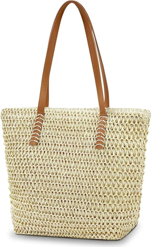 Sac de plage en paille pour femme idéal pour les vacances et le shopping