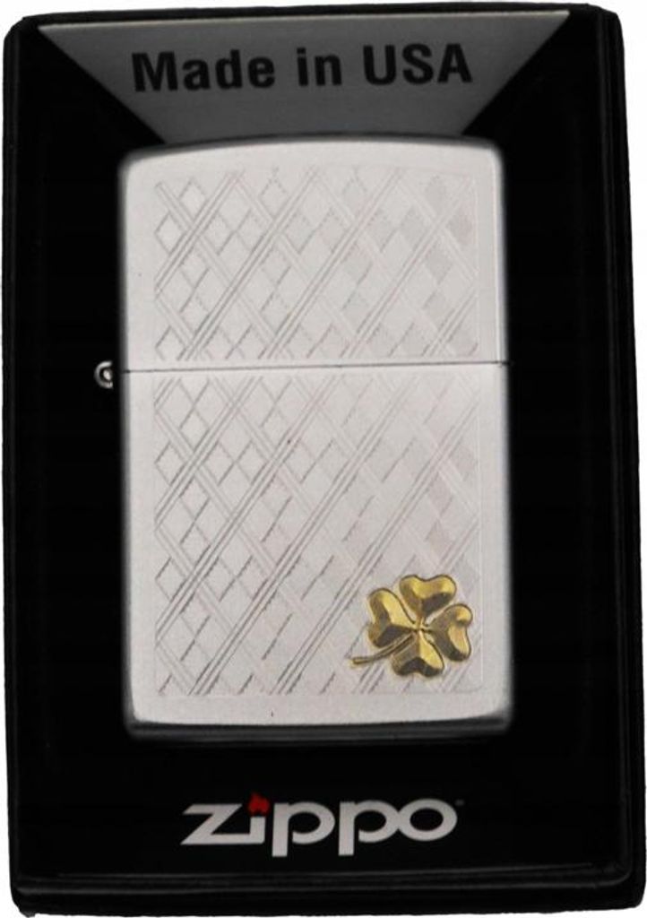Zippo Feuerzeug Four Leaf Clover High Polish Chrome mit Kleeblatt Gravur
