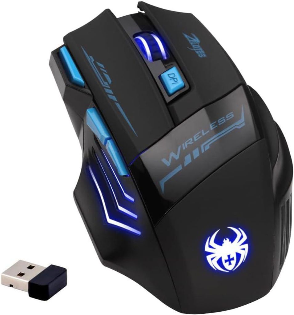 Zelotes Wireless Maus, 2,4 GHz Ergonomic PC Wireless, 7 Tasten, 2400 DPI USB Gaming Computer Maus -PC, Mac, Laptop, Schwarz