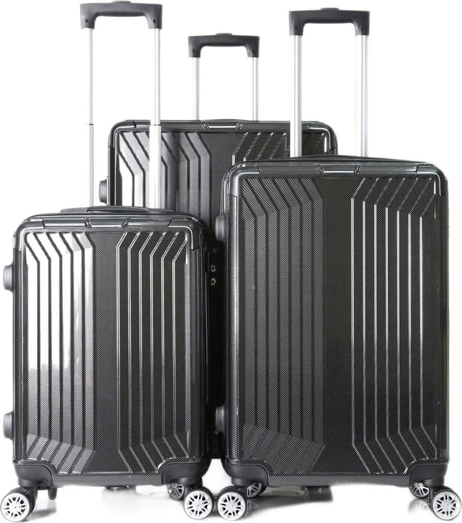 Valises de Transport Anti-Choc en Polycarbonate Noir - Set de 3 Bagages