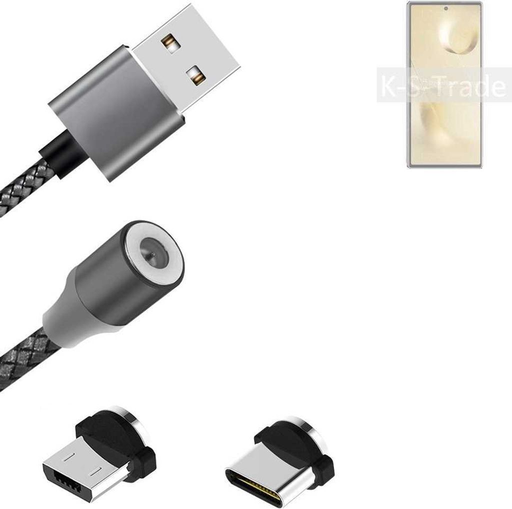 K-S-Trade Hochwertiges Magnet-Lade-kabel Sync-Kabel Daten-Kabel für Xiaomi Mi MIX Fold 2 mit USB-Typ-C-Anschluss und Micro-USB-Anschluss 2A bis zu