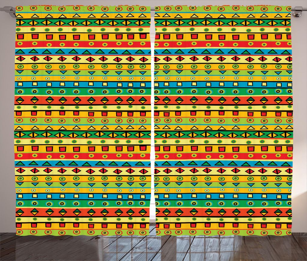 ABAKUHAUS Kids Rustikaler Gardine, Abstrakte geometrische Joyful, Schlafzimmer Kräuselband Vorhang mit Schlaufen und Haken, 280 x 245 cm, Mehrfarbig