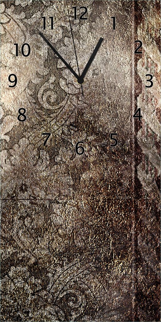 Wallario Design Wanduhr Schnörkelmuster in dunkelbraun aus Echtglas, Größe 30 x 60 cm