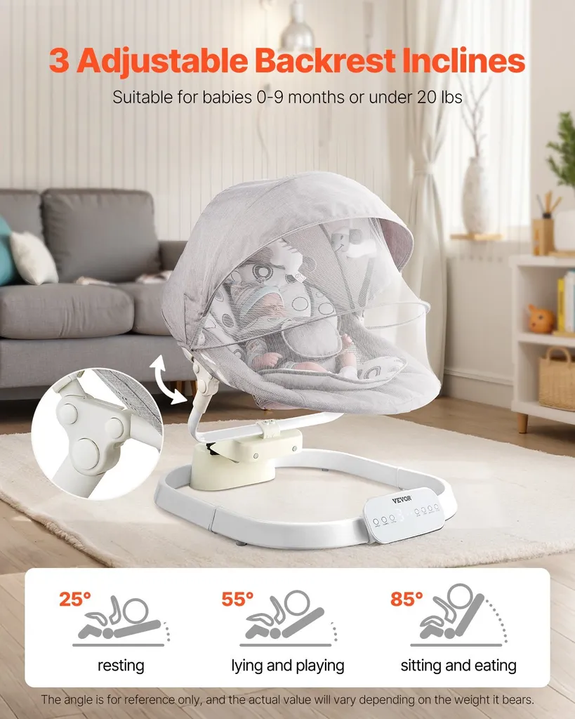 Balançoire Bébé Électrique Transat 3 Positions avec Bluetooth et Télécommande