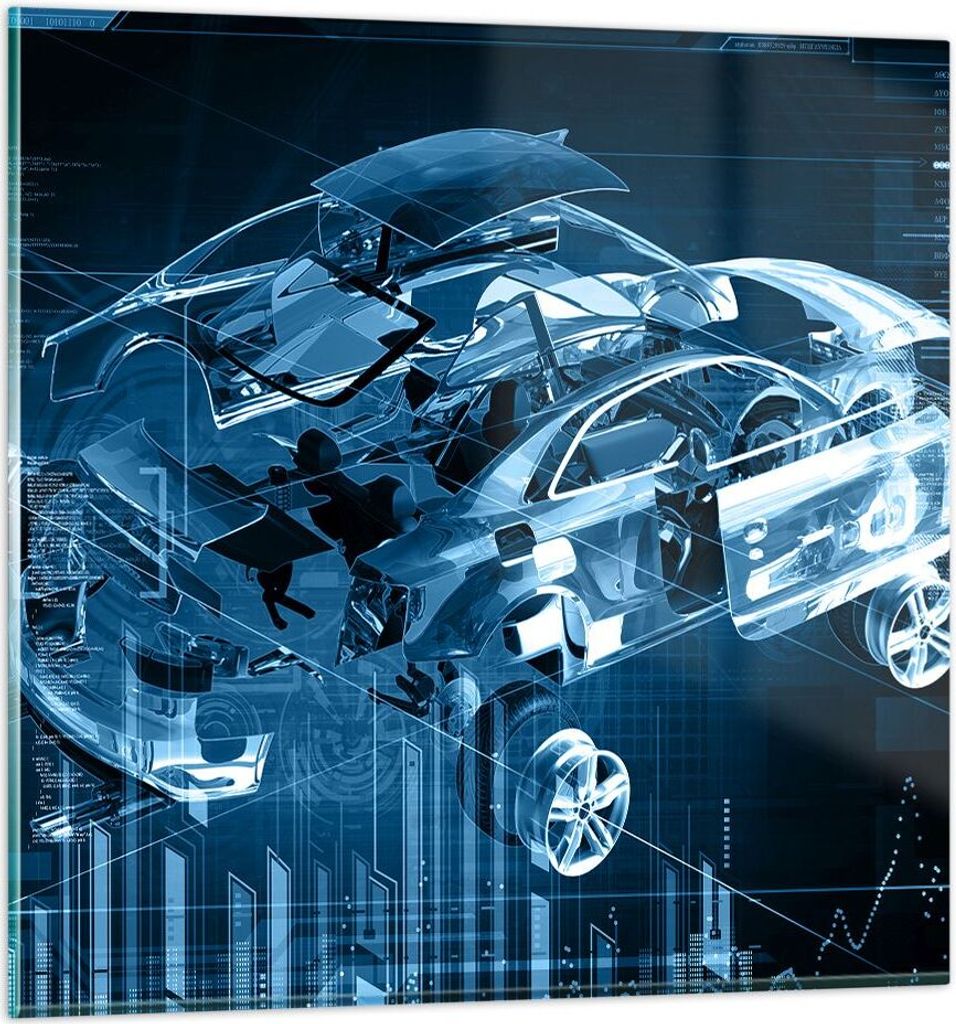 Bilder auf glas - Auto Design Illustration - 40x40cm - Glasbilder - Wandbilder - Kunstdruck - zum Aufhängen bereit - Wanddekoration aus Glas - Gla...