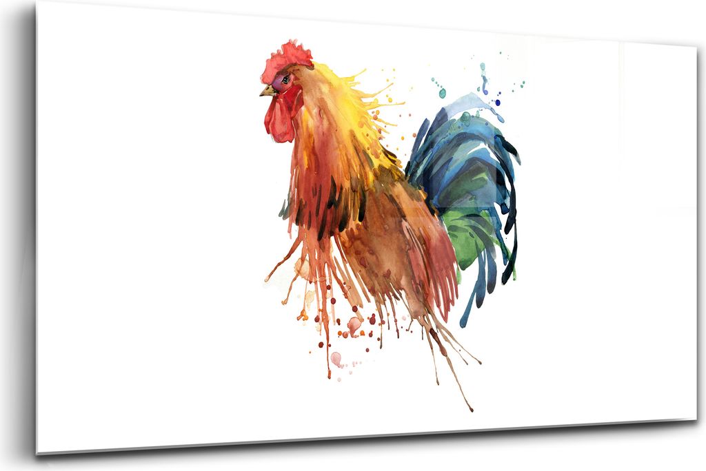 Bilder auf glas - Einteilig - Wanddekoration - Glas Bilder - 120x60 - Illustration eines bunten Hahns Aquarell