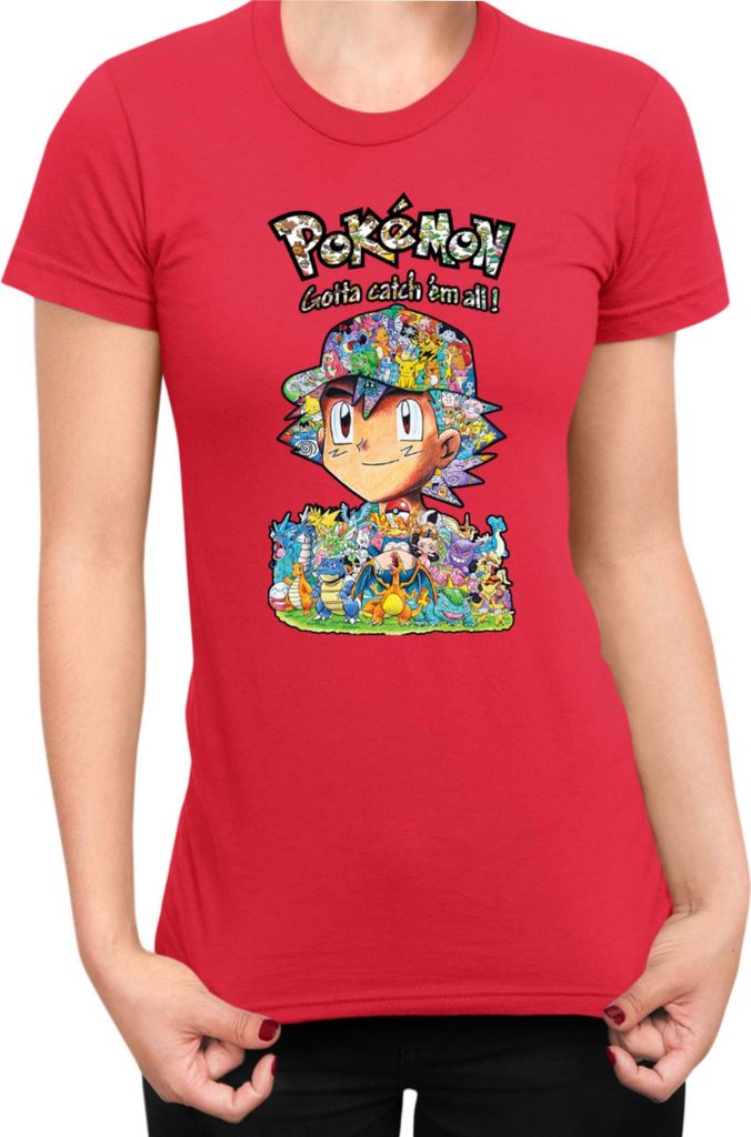 Damen T-Shirt Japan Manga Anime Comics Pokemon 019, Lady S / Rot
