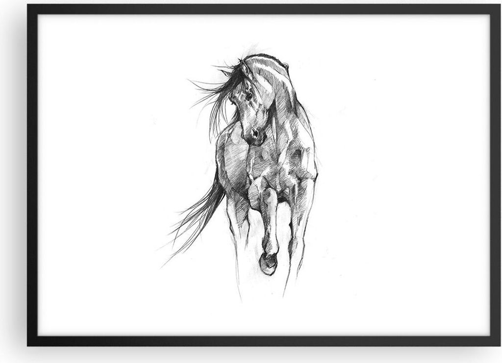 Gerahmtes Poster - Schwarzer Rahmen - Pferd Galopp Tier - 70x50 cm - Wand Bild - Wanddeko - Wandbilder - Kunstposter - Wandposter - Bilderrahmen - ...