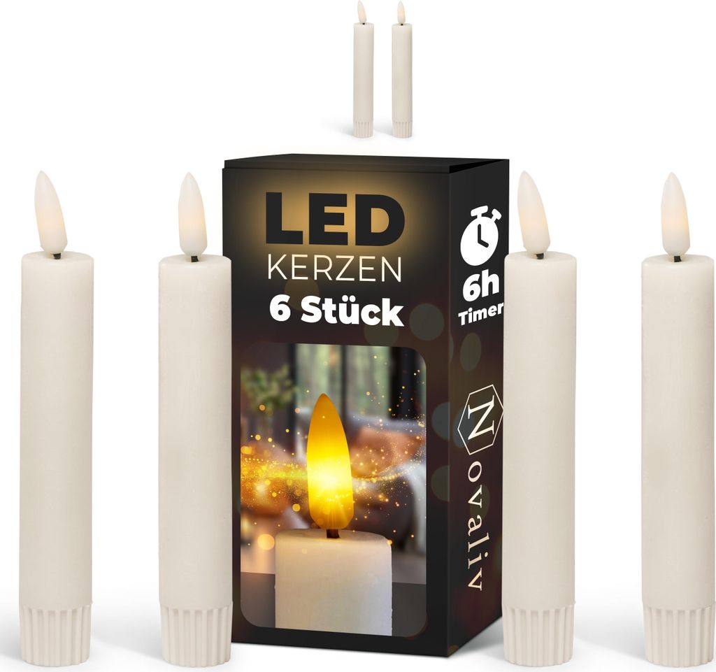 Weiße LED Stabkerze mit Timerfunktion 6er Set - Stabkerze Produktbild 