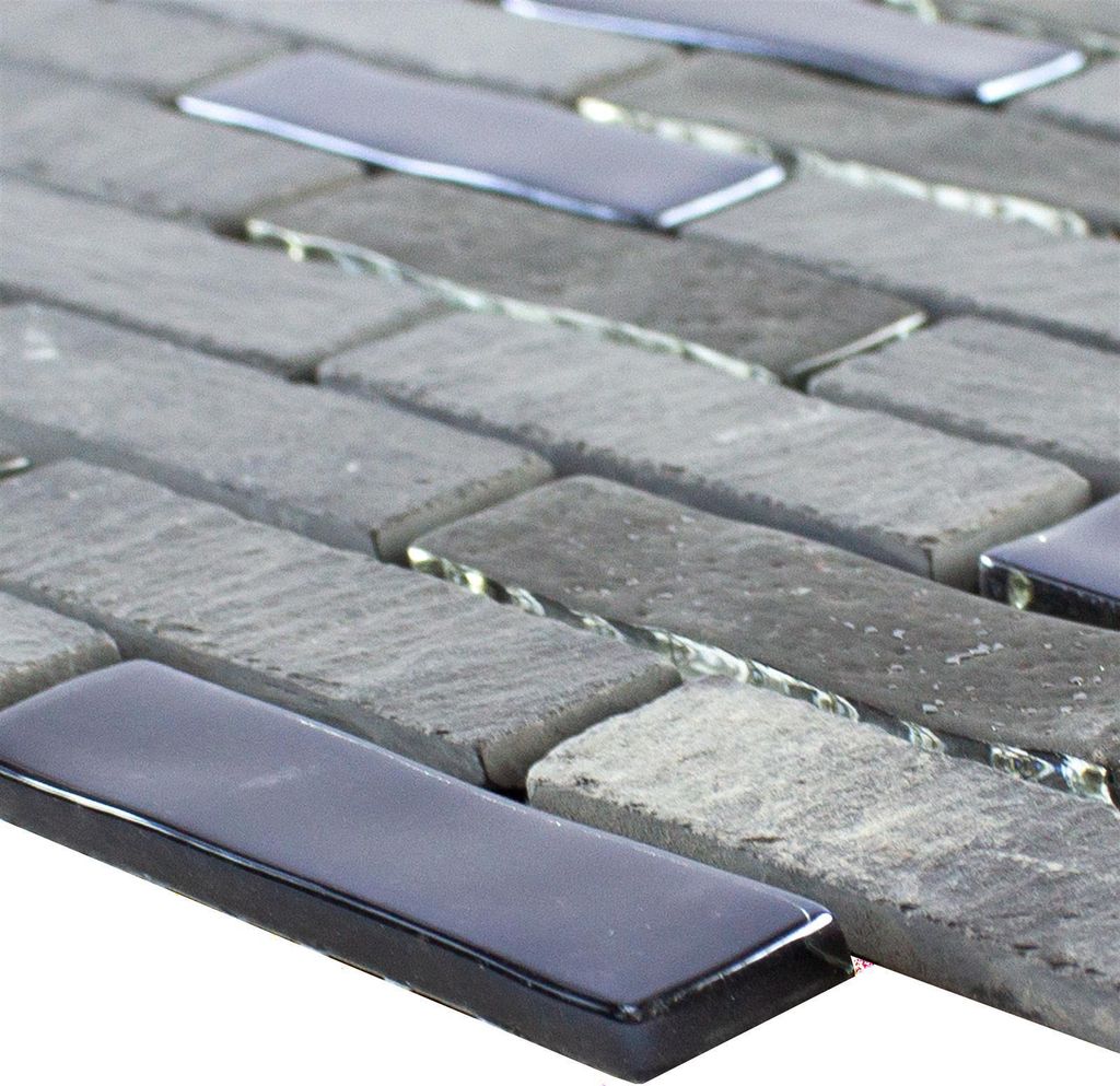 Glas Naturstein Mosaik Concetto Selbstklebend Schwarz