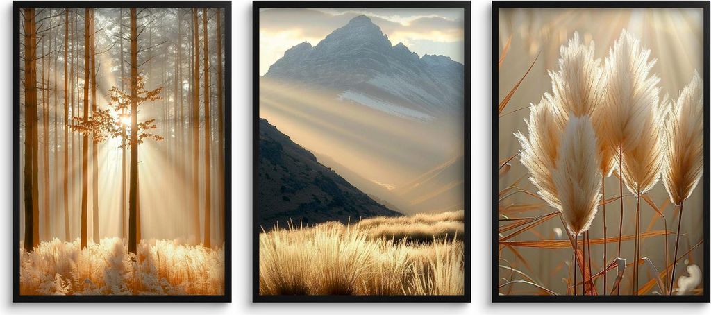 Wandposter, Naturposter, Berge, Sonnenuntergänge, Poster, 3x 50x70cm