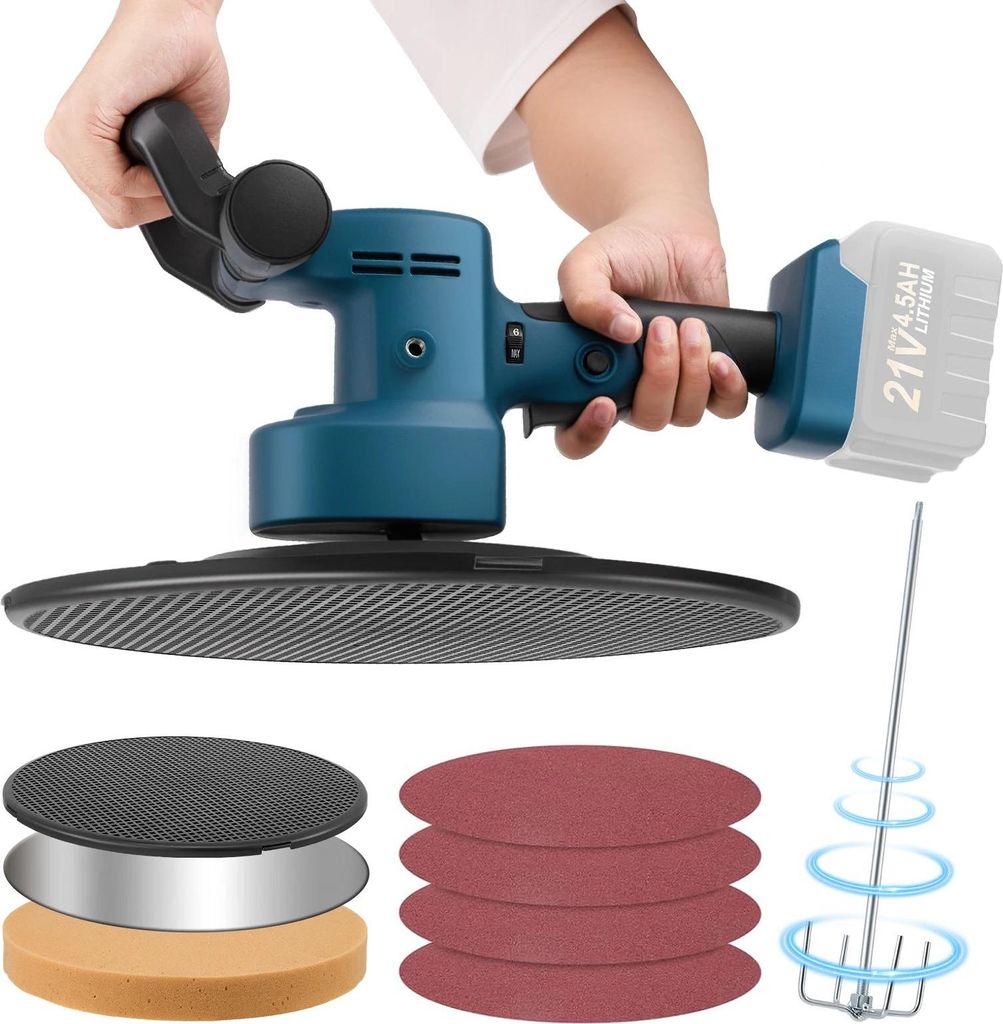 Wandglätter und Poliermaschine - Akku-Putzglätter - 6 Geschwindigkeiten - Automatischer Mischer - Für Beton/Zement/Mörtel/Putz - Ohne Akku - Blau