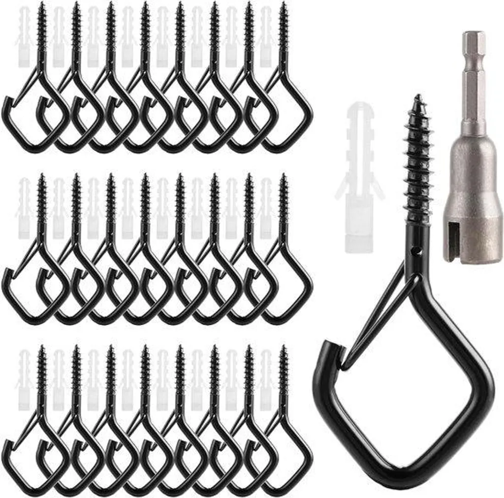 Lot de 60 Crochets de Suspension Noirs en Inox pour Décoration Jardin