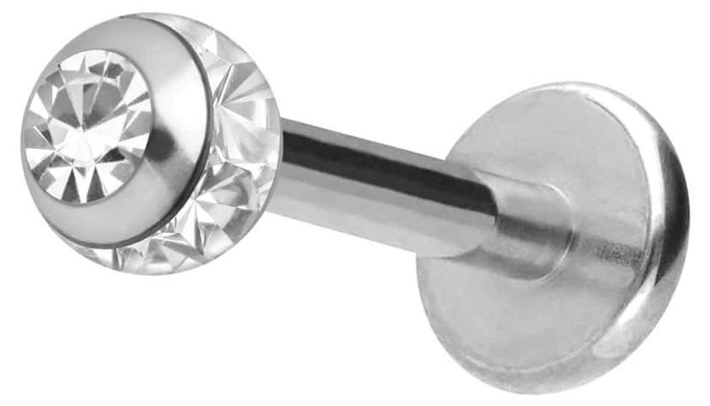 Ohrpiercing, Nasenpiercing Chirurgenstahl Labret EPOXY-RING-KUGEL + KRISTALL Silber Stablänge: 8mm + Stabstärke: 1,2mm + Kugelgröße: 3mm
