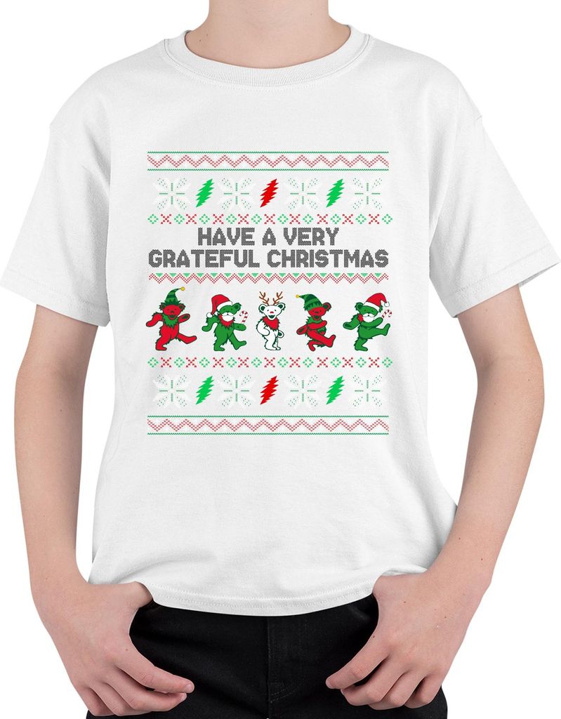 Grateful Dead Grateful Christmas tanzende Bären Weihnachten Retro Uni Kinder T-Shirt, Weiß, 152