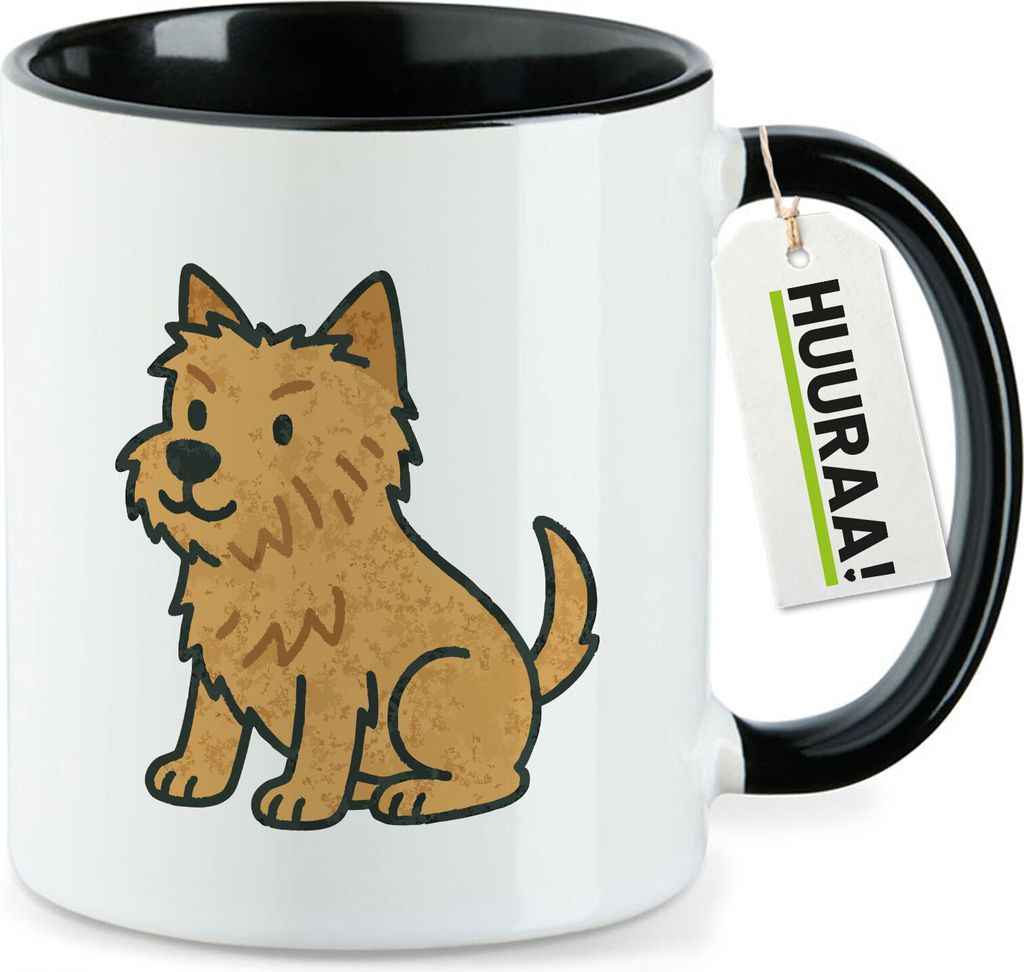 Huuraa Kaffeetasse Norwich Terrier Comic Nori 330ml Schwarz Keramik Kaffeebecher Geschenkidee