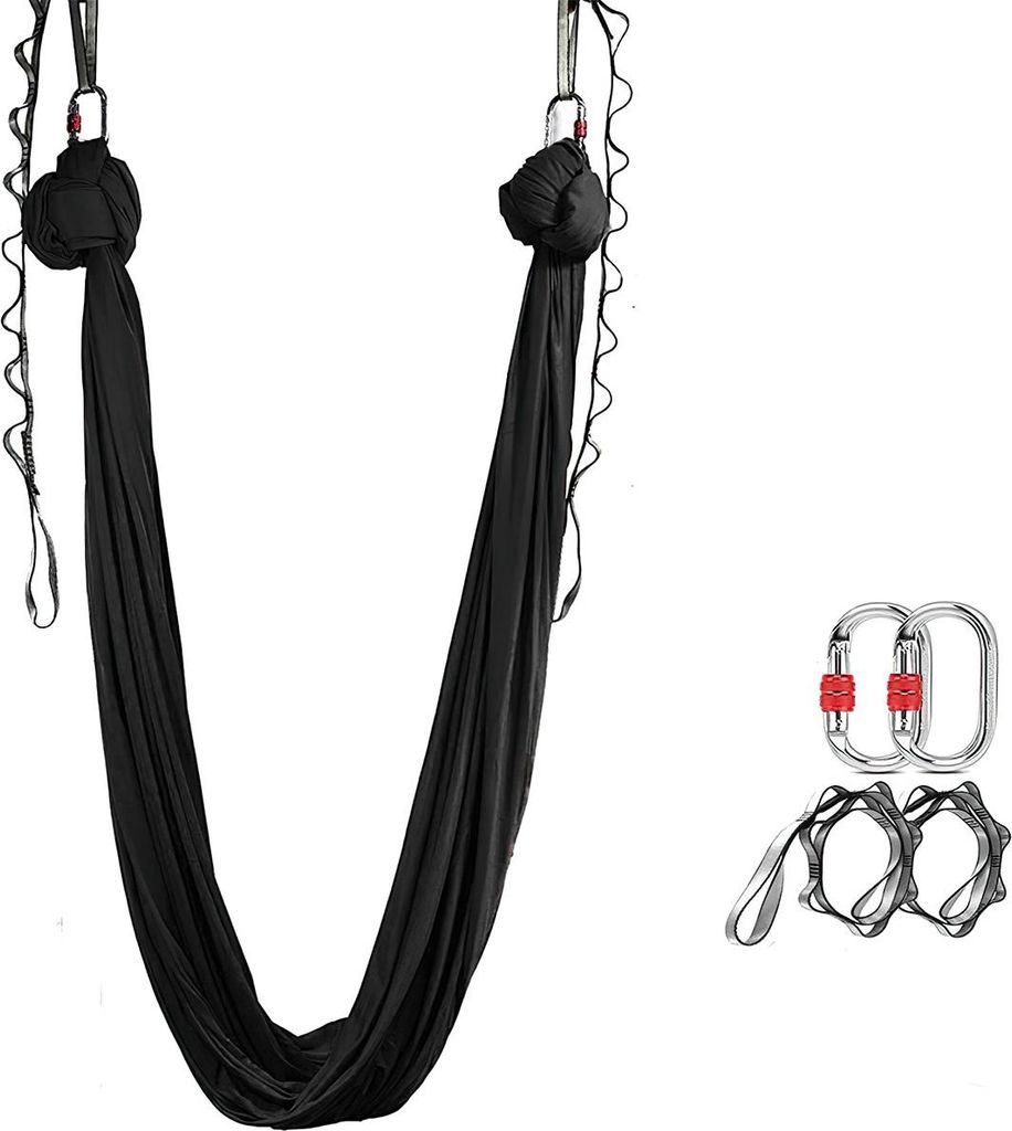 Aerial Yoga Hängematte 5×2,8 m, 40D Nylon, Rutschfest, Inklusive Zubehör, Schwarz