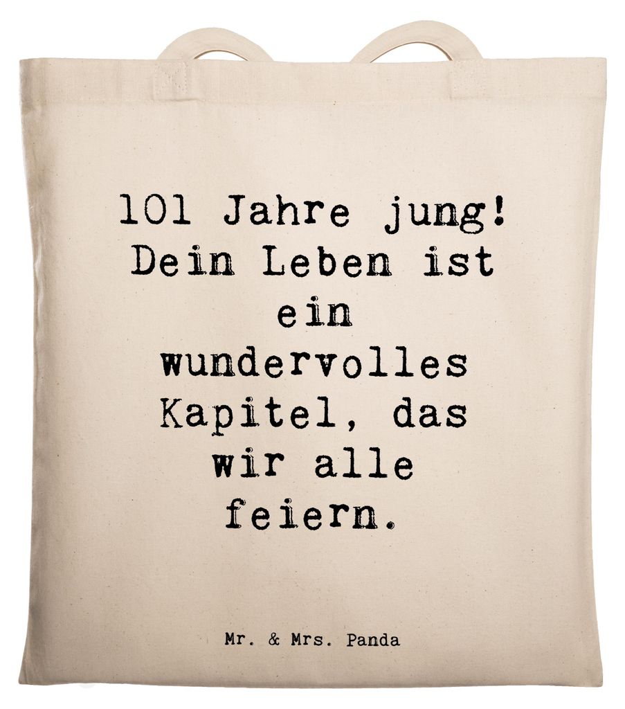 Mr. & Mrs. Panda Tote Bag Spruch 101. Geburtstag Feier - Transparent - Geschenk, Happy Birthday, Dekorationen, Stoffbeutel, 101, Shopping Tasche, A...