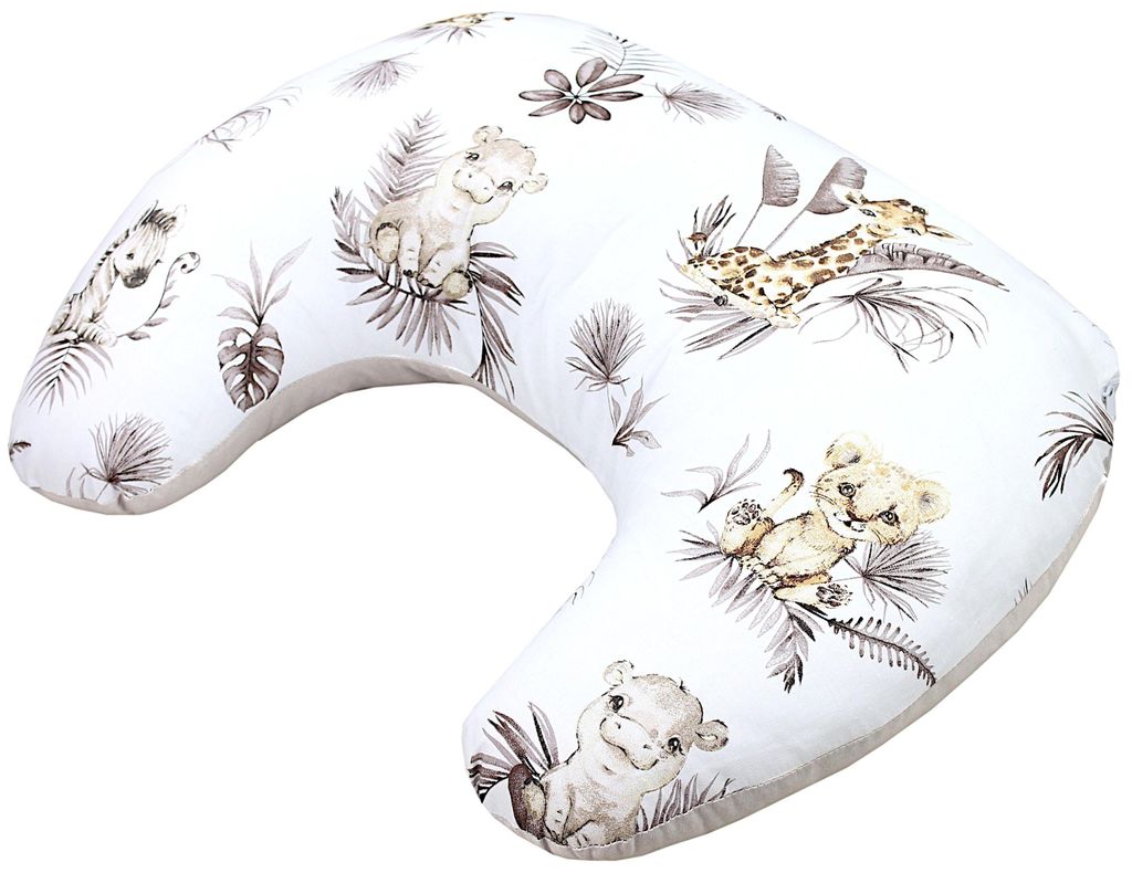 TupTam Baby Stillkissen Klein mit Baumwoll-Bezug, Farbe: Beige Löwe Blätter / Beige