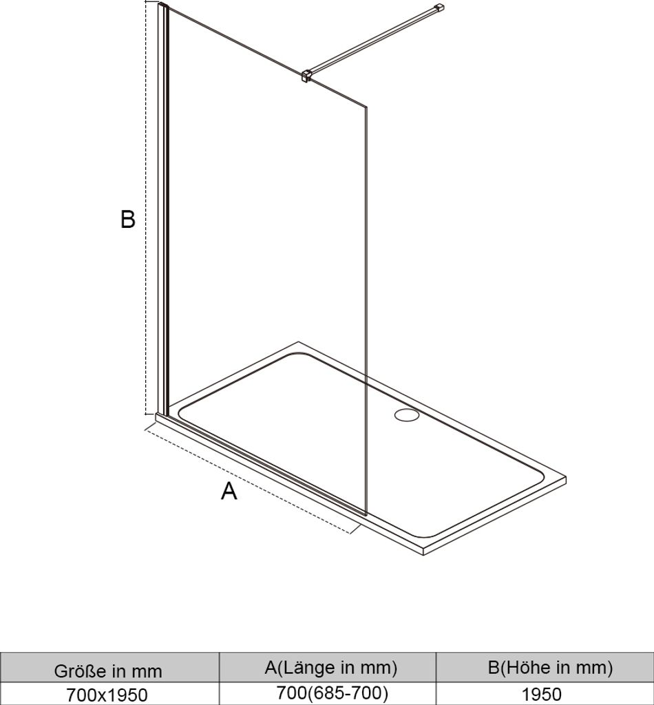 SONNI kabina prysznicowa 70 x 200 cm walk in 8 mm szkło Zdjęcie produktu 6