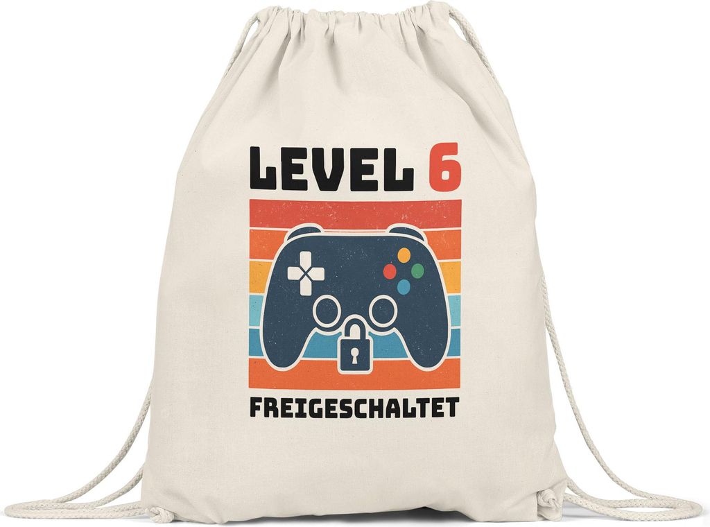 Level 6 Gaming Turnbeutel Retro Controller Geschenk 6 Geburtstag Gamer Kinder