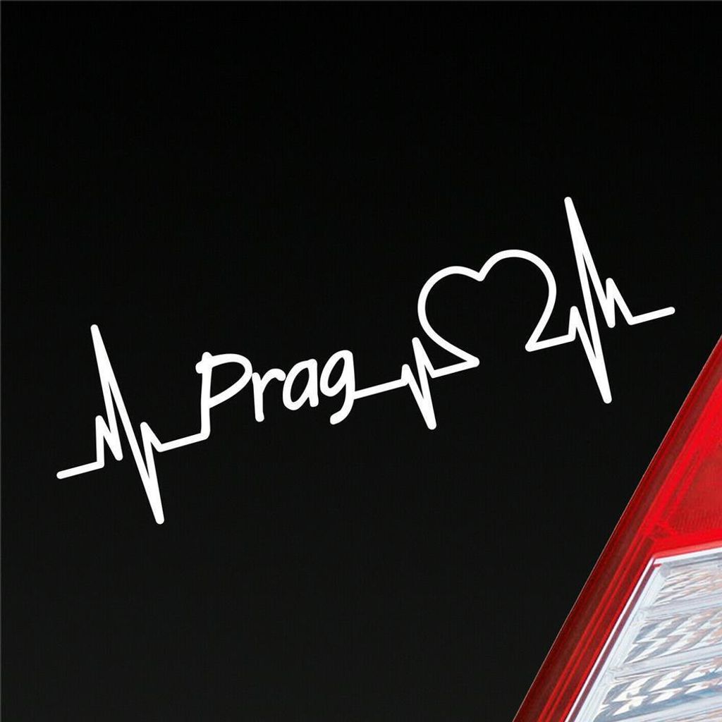 Auto Aufkleber Prag Herz Herzschlag 19x6 cm Weiss Matt Sticker Heckscheibenaufkleber
