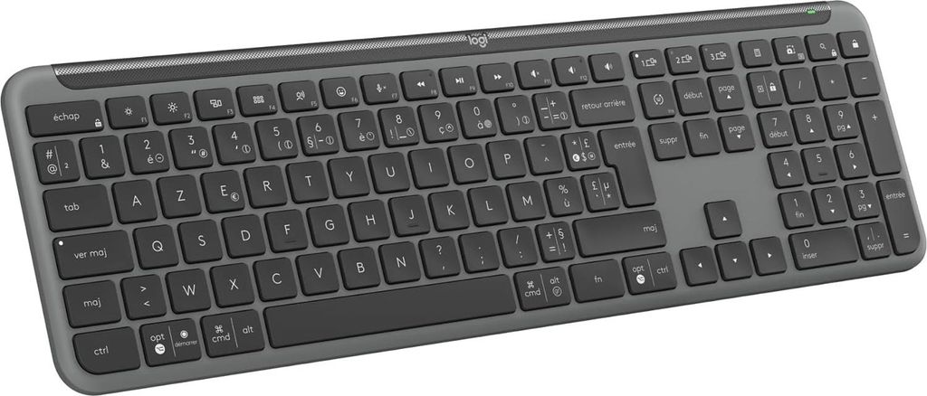 Logitech Signature Slim K950, Volle Größe (100%), Kabellos, RF Wireless + Bluetooth, Scherenschalter, AZERTY, Graphit
