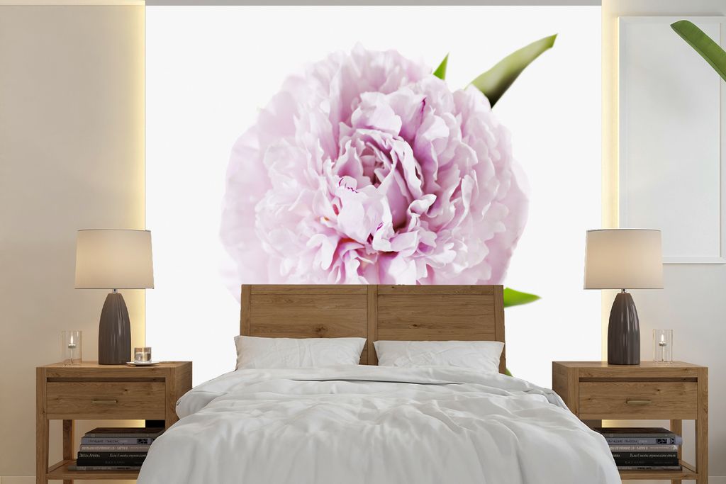 MuchoWow Fototapete für Wohnzimmer oder Schlafzimmer Wandtapete Vinyl Motivtapete Draufsicht auf eine rosa Pfingstrose - 300x300 cm - Wanddekora...