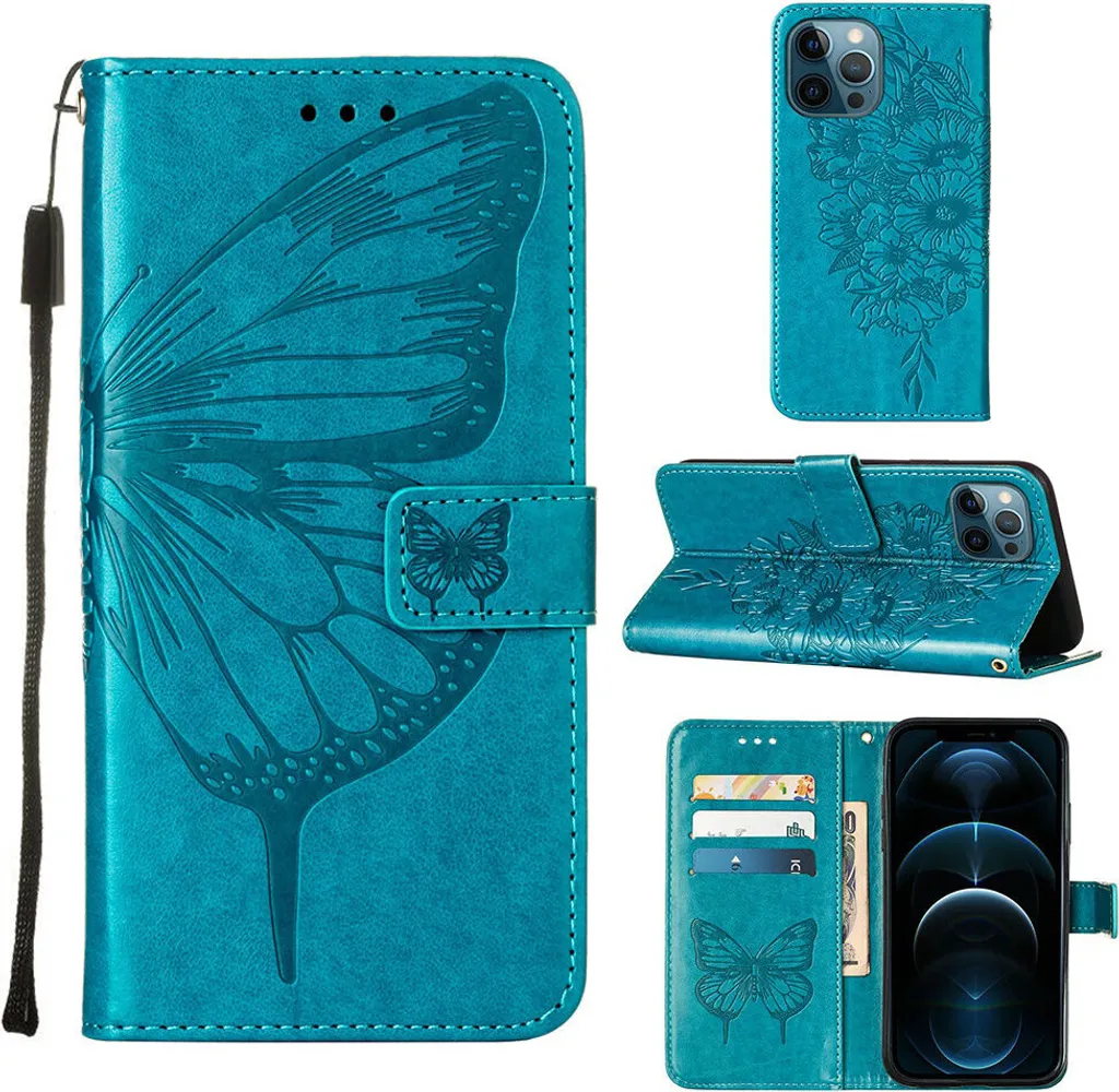 Custodia Portafoglio iPhone 12 Pro Max Farfalla Blu - Chic & Trendy Cover