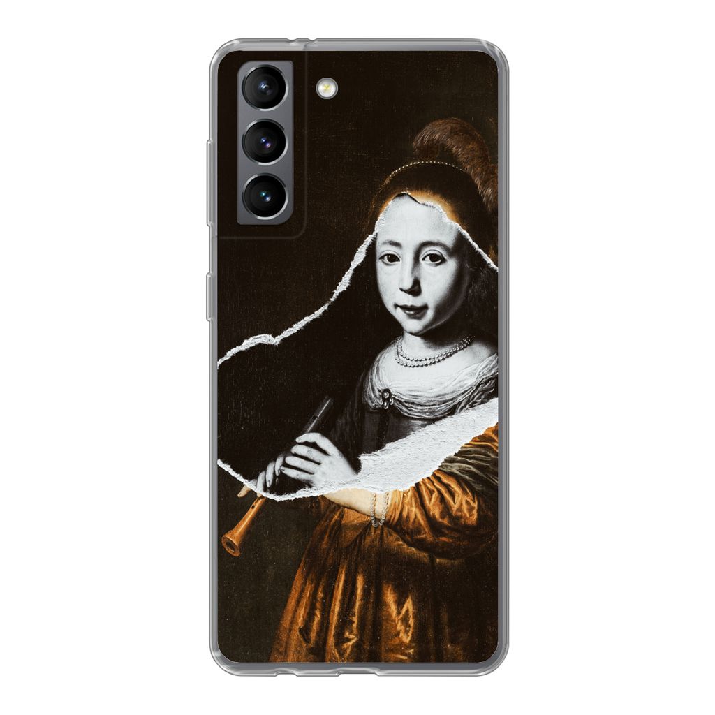 MuchoWow Handyhülle Schutzhülle Hülle für Samsung Galaxy S21 Elizabeth-Spiegel - Dirck Dircksz Santvoort - Schwarz - Weiß Silikon Softcase H...