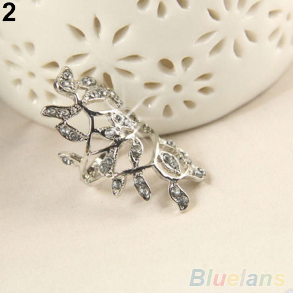 Damenmode glänzender Strass Hohlblatt Joint Armor Knuckle Ring Schmuck-Silber